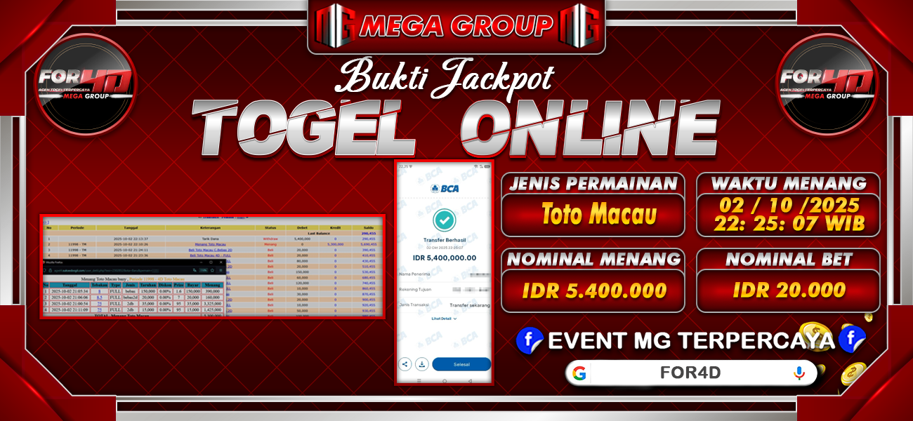 Bukti JP situs For4D hari Kamis, 02 Oktober 2025