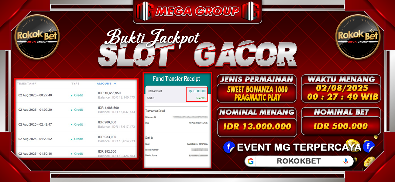 Bukti JP situs Rokokbet hari Sabtu, 02 Agustus 2025