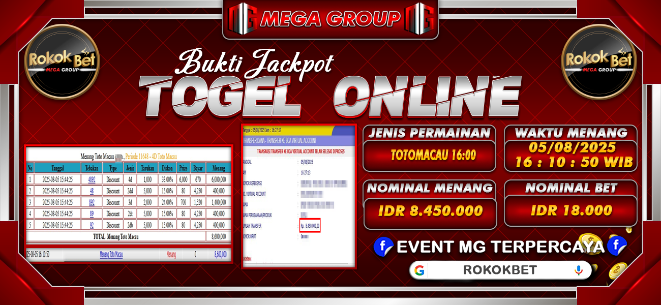 Bukti JP situs Rokokbet hari Selasa, 05 Agustus 2025