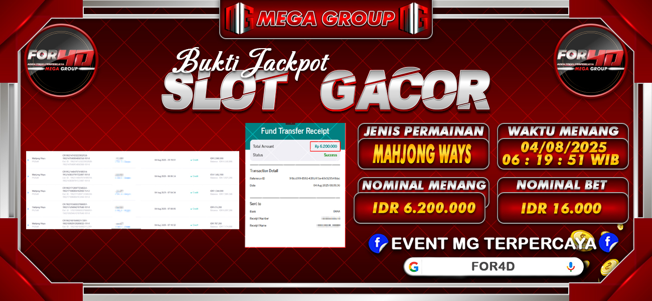 Bukti JP situs For4D hari Senin, 04 Agustus 2025