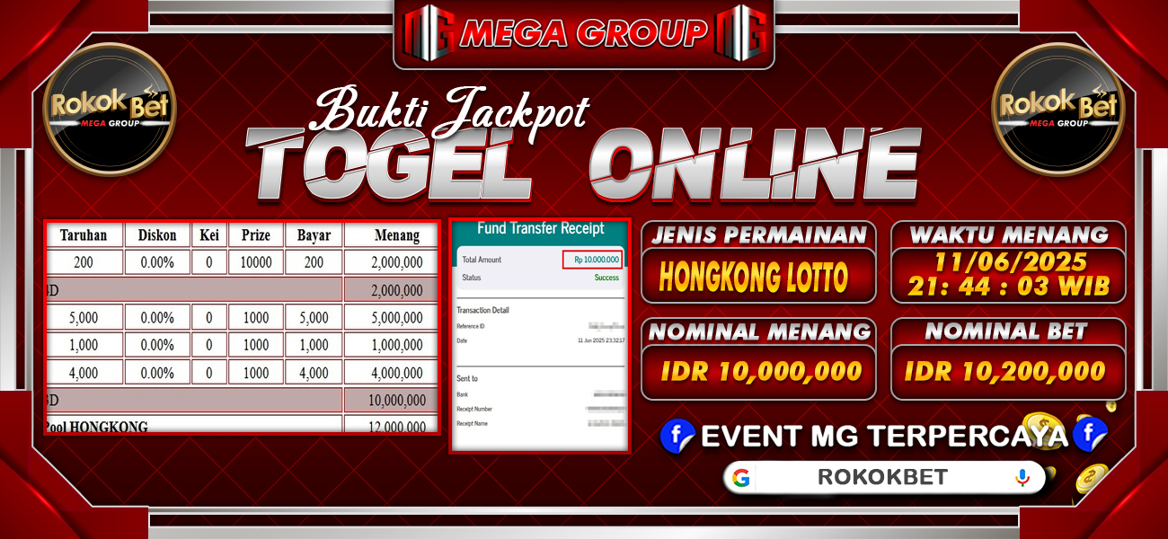 Bukti JP situs Rokokbet hari Kamis, 12 Juni 2025