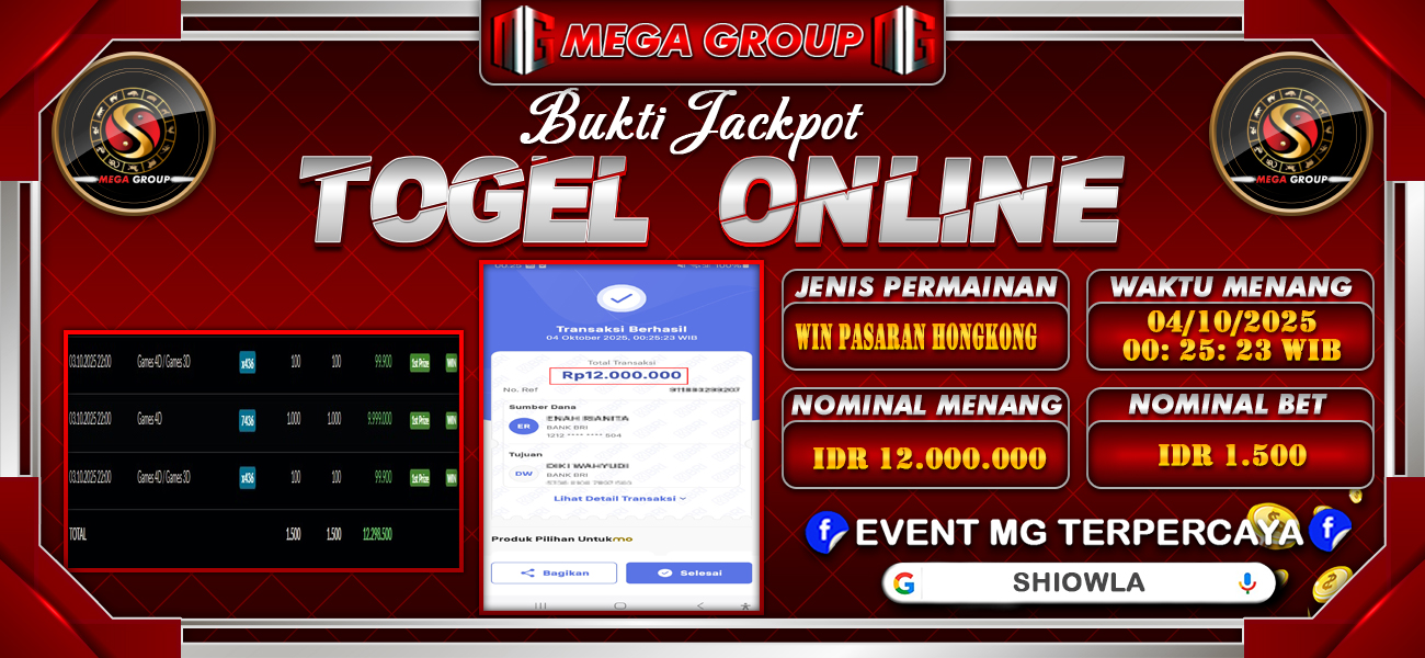 Bukti JP situs Shiowla hari Sabtu, 04 Oktober 2025