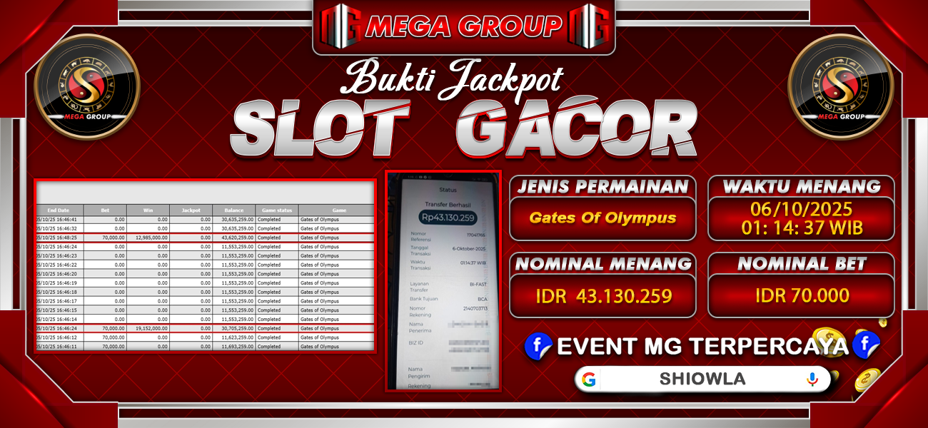 Bukti JP situs Shiowla hari Senin, 06 Oktober 2025
