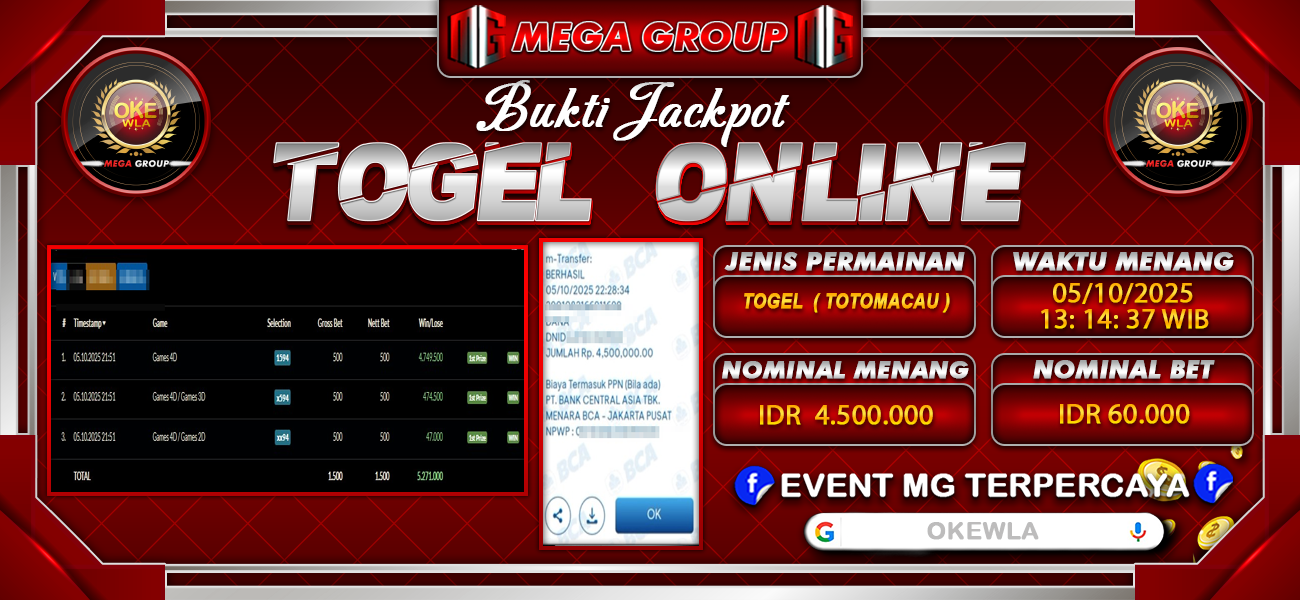 Bukti JP situs Okewla hari Senin, 06 Oktober 2025