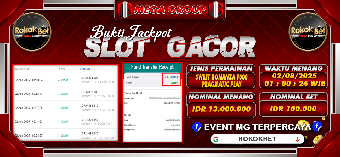 Bukti JP situs Rokokbet hari Sabtu, 02 Agustus 2025