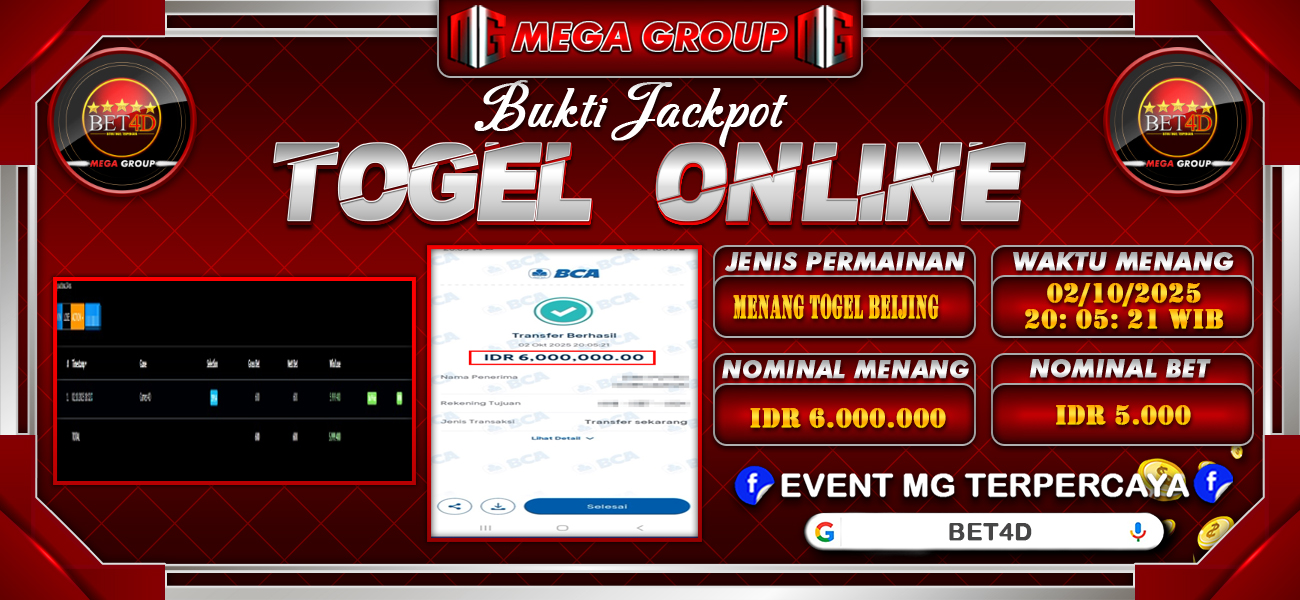 Bukti JP situs Bet4D hari Jumat, 03 Oktober 2025