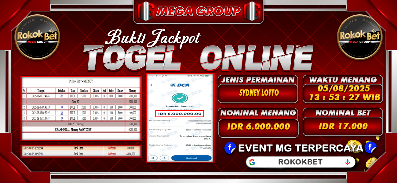 Bukti JP situs Rokokbet hari Selasa, 05 Agustus 2025