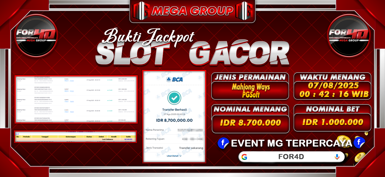Bukti JP situs For4D hari Kamis, 07 Agustus 2025
