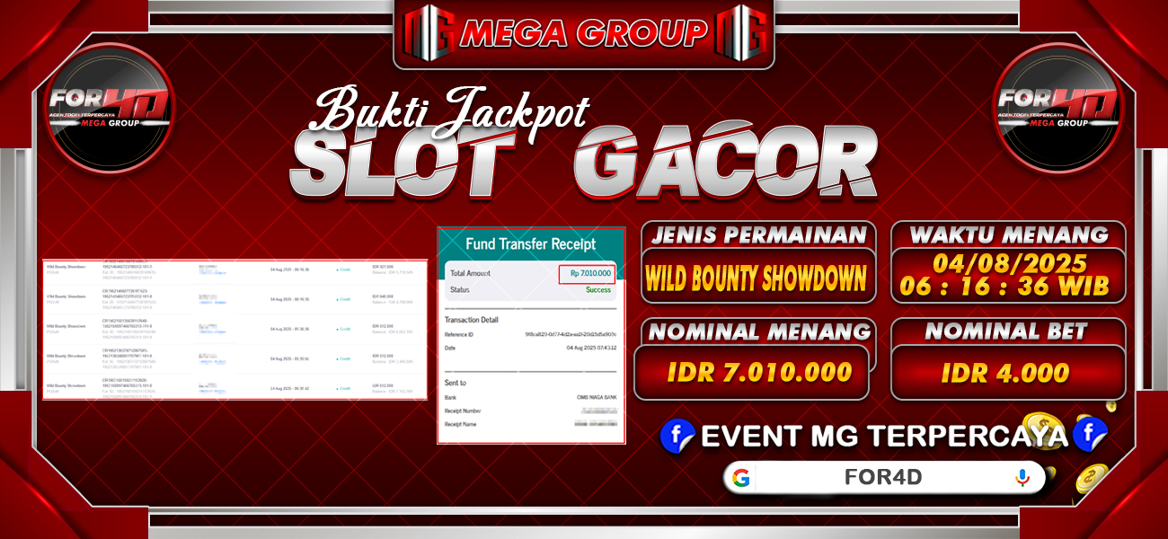Bukti JP situs For4D hari Senin, 04 Agustus 2025