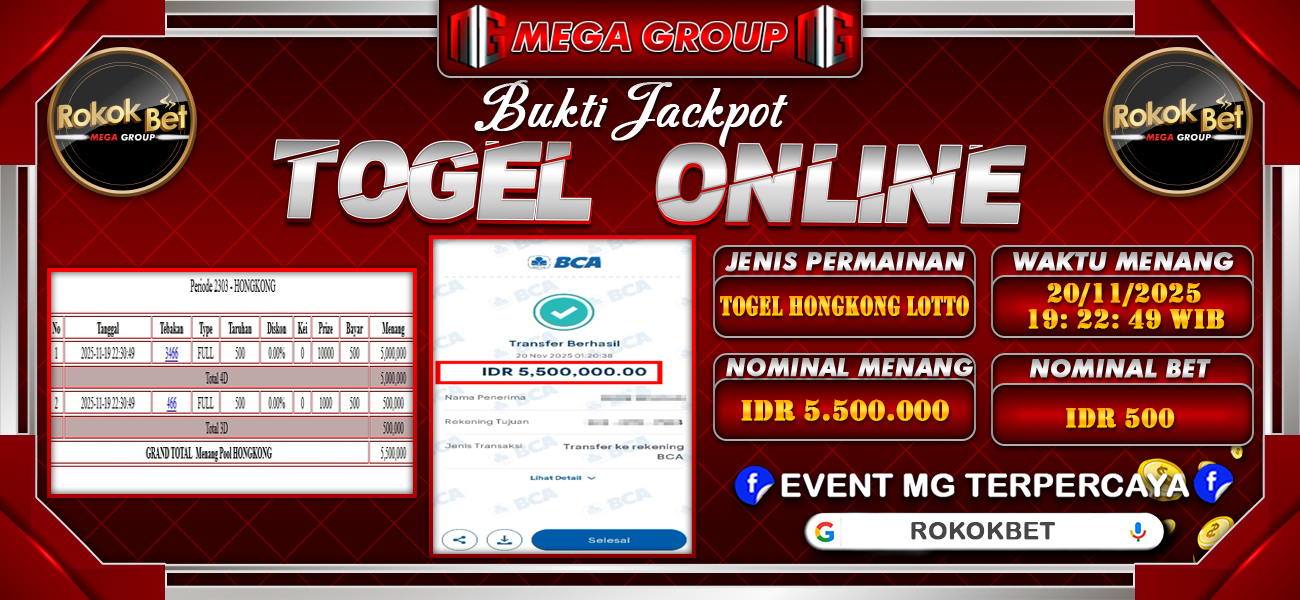 Bukti JP situs Rokokbet hari Kamis, 20 November 2025