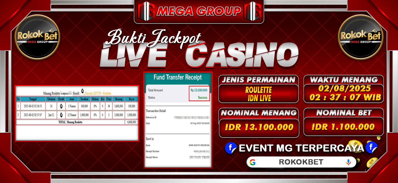 Bukti JP situs Rokokbet hari Sabtu, 02 Agustus 2025
