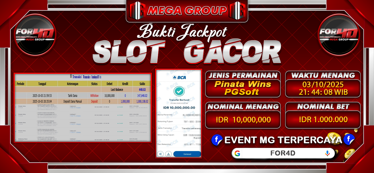 Bukti JP situs For4D hari Sabtu, 04 Oktober 2025