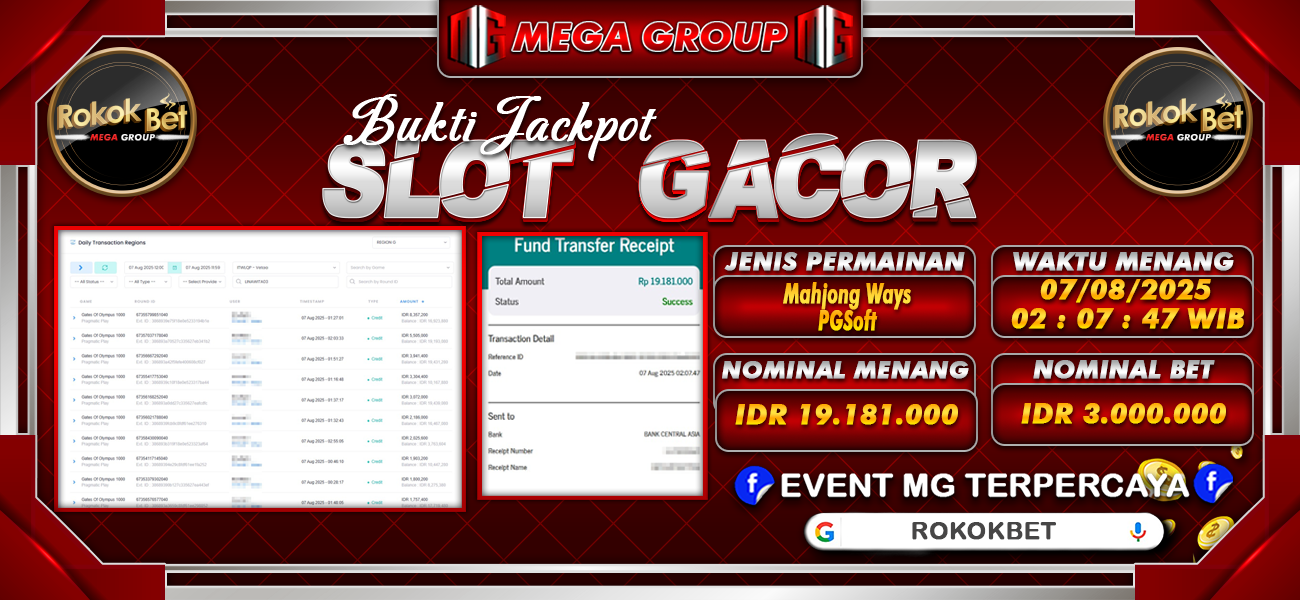 Bukti JP situs Rokokbet hari Kamis, 07 Agustus 2025