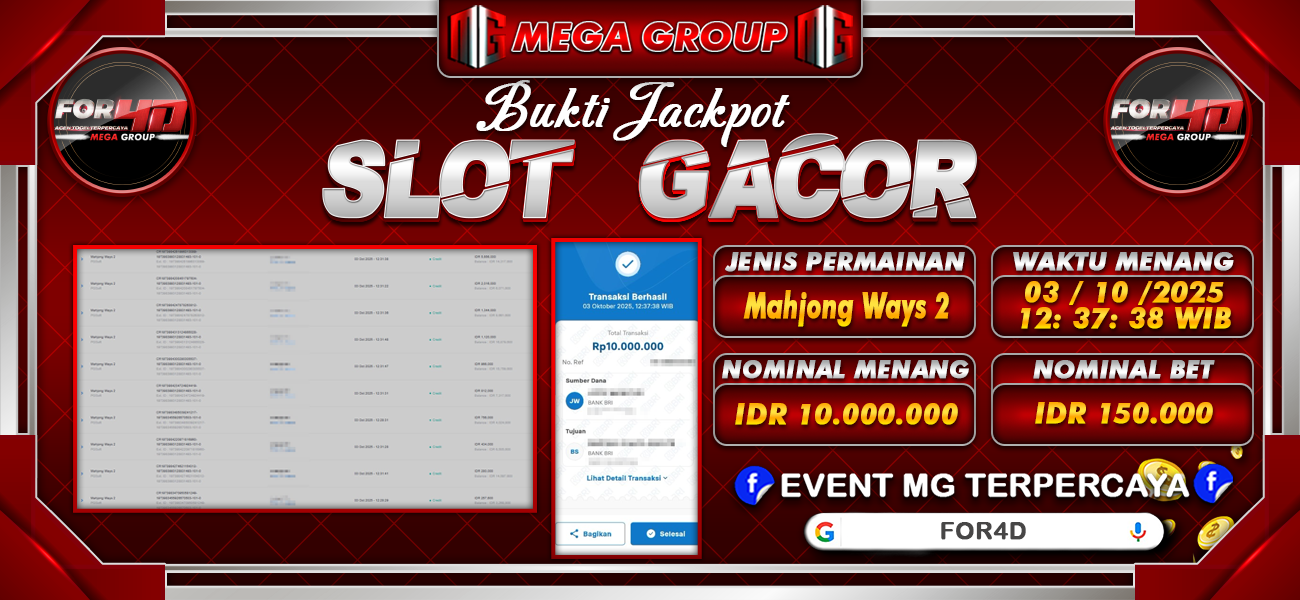 Bukti JP situs For4D hari Jumat, 03 Oktober 2025